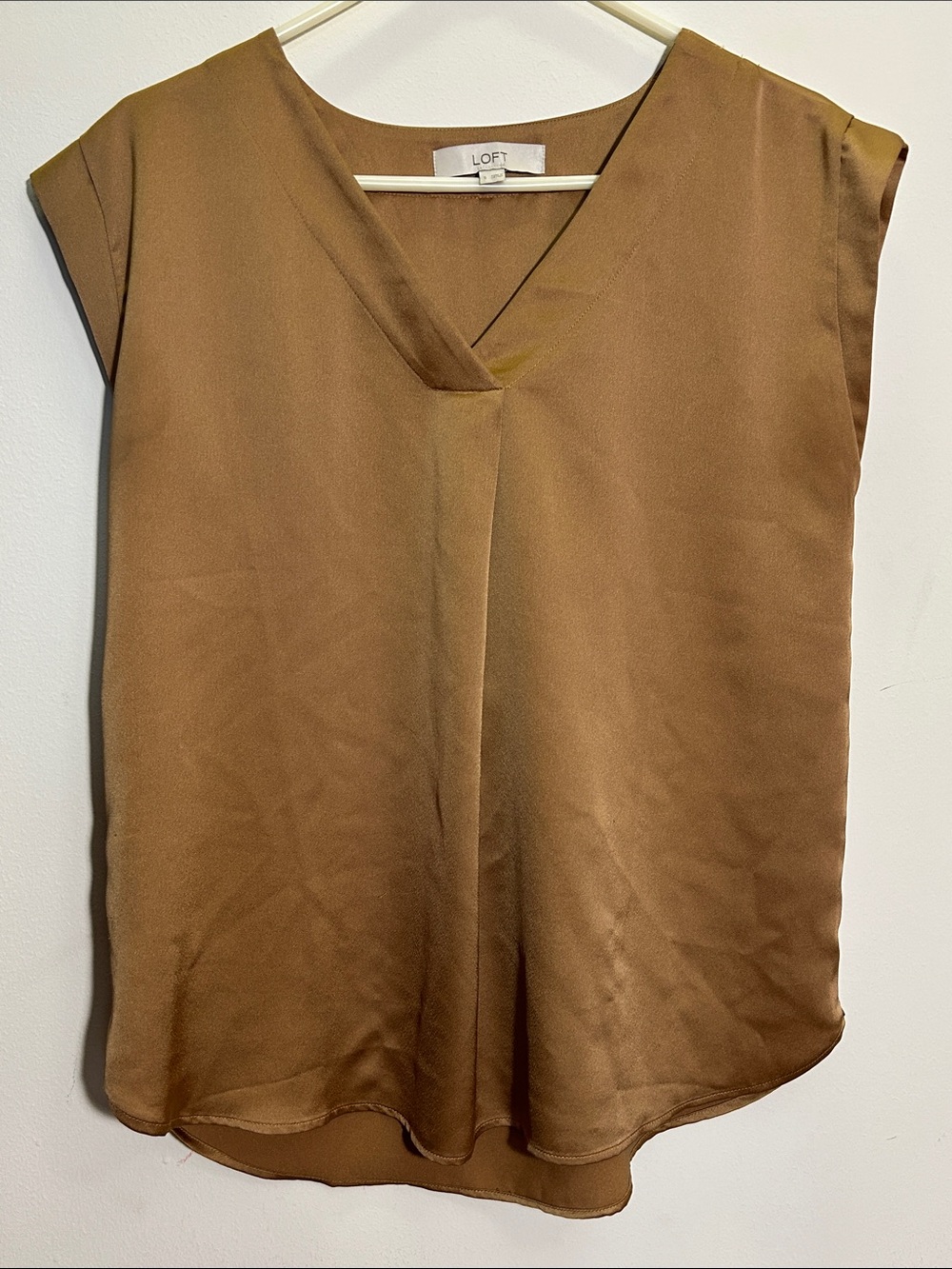LOFT Brown V-Neck Cap-Sleeve Blouse
